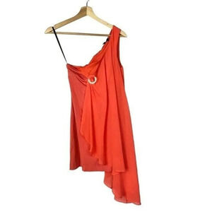 Bebe Coral Orange Draped Chiffon Sleeveless Dress XS